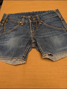 True Religion Distressed Dark Blue Denim Cutoff Shorts